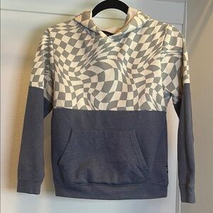 Univibe Boys 10 Medium Cream Gray Blue Optical-Print checkered Hoodie pullover